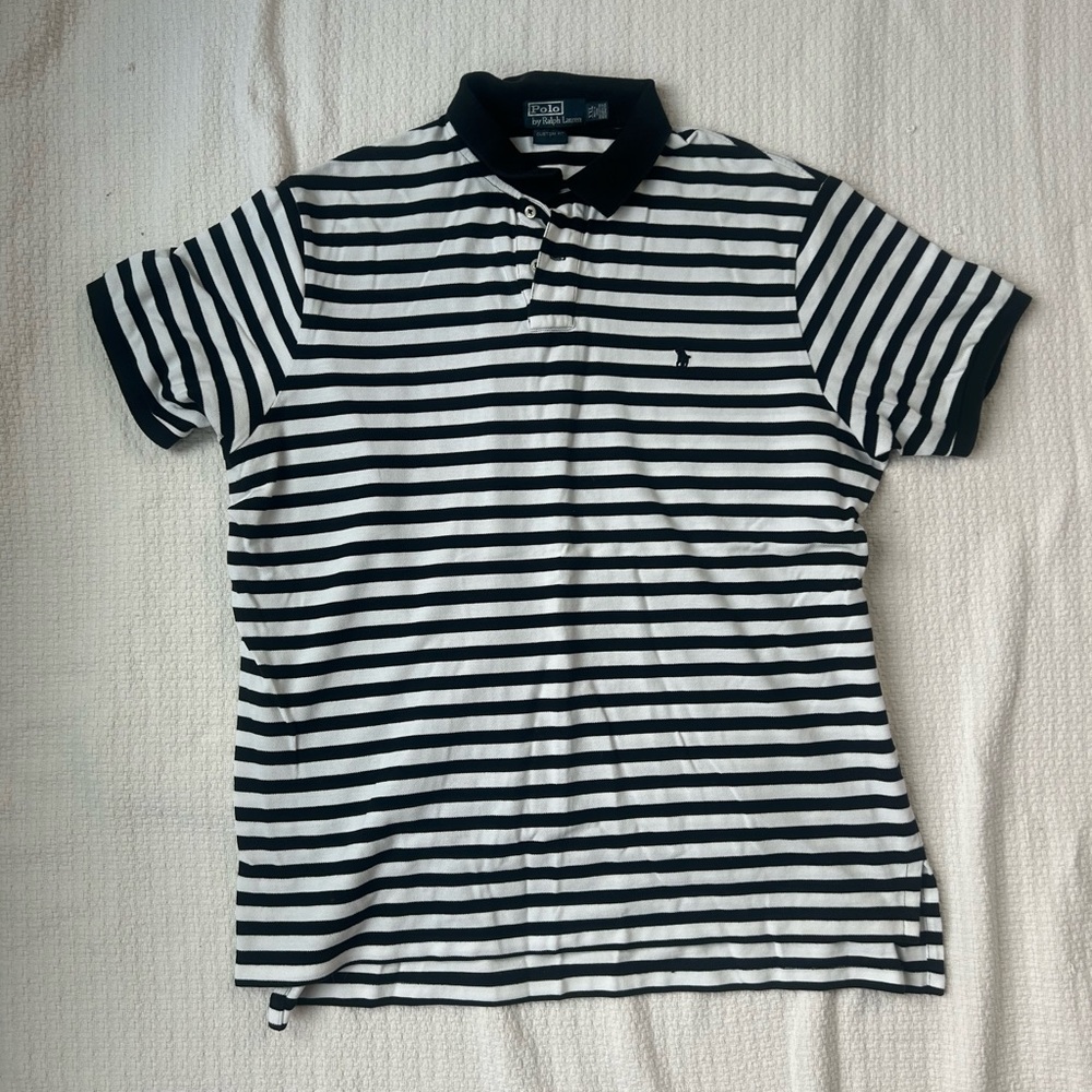 Polo by Ralph Lauren - White and Black Striped Men’s Polo Shirt - XXL